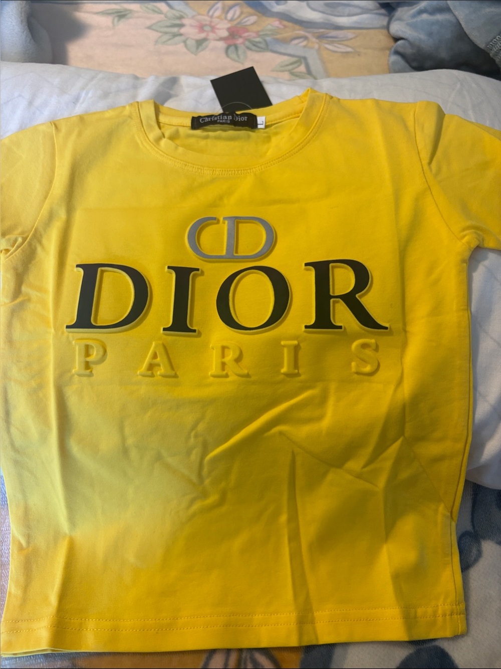 Dior Yellow Kids' Logo Short Sleeve Tee 4/5